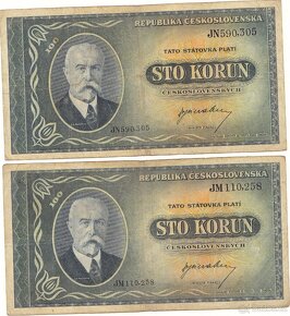 100 Kčs 1945 Masaryk JA,JG,JL,JM,JN - 3