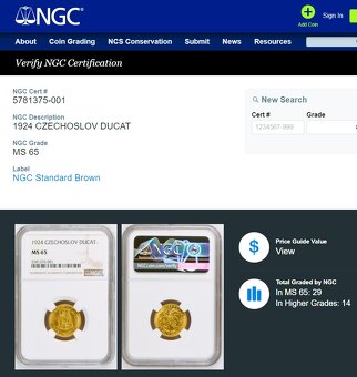 Svatováclavský dukát 1924, certifikace NGC MS 65 - 3