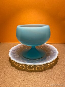 Modrobílá Opalová Skleněná Miska A Talíř - 3