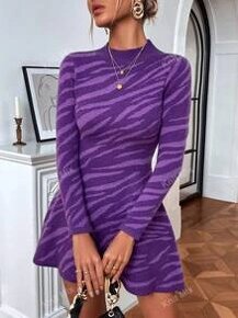Pletené elegantní šaty Knit Mix - Fialová/L - 3