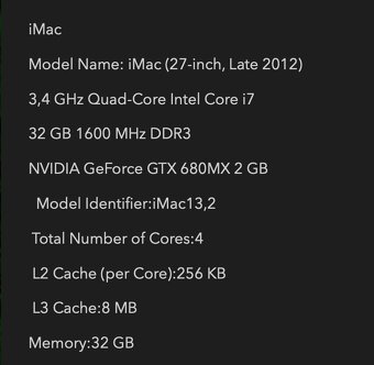 Mac i7, 27-inch, Late 2012, 3,4 GHz Quad-Core Intel Core i7 - 3