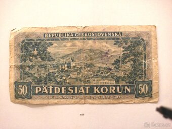 Bankovka 50 Kčs - 1945 - první série A9 - - 3