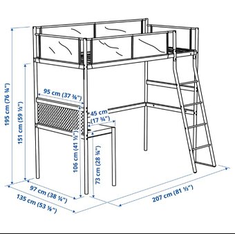 Prodám vysokou postel IKEA VITVAL se stolní deskou - 3