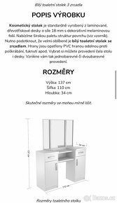 Toaletka se zrcadlem + taburet. - 3