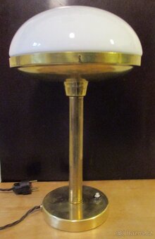 Stolní lampa mosaz, funkcionalismus, funkční, bílé sklo - 3
