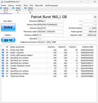 SSD Patriot Burst 960 GB, 3D NAND, SATA III, jako nový - 3