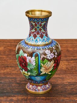 Cloisonné vázy – hnědé, ručně zdobené - 3