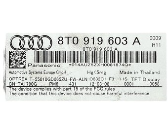 Displej ukazatel MMI 8T0919603 Audi A4 B8 8K r.v. 2009 - 3