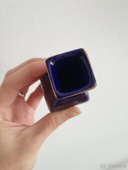 Modrá porcelánová japonská váza vázička dekorace - 3
