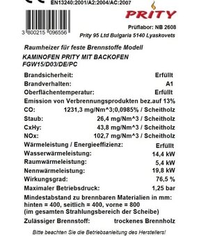 PRITY krbová kamna s troubou a výměníkem FG W15 - 3