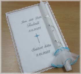 Vyšívaná křestní rouška + svíce s ozdobou - 3