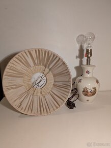porcelánová stará malovaná lampička, látkové stínidlo - 3