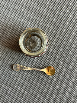 Smaltovaná melchiorová solnička a lžička, SSSR - 3