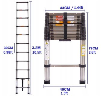 Hliníkový teleskopický žebřík - 3,2m, nosnost 150kg - 3