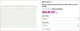 Radiátor Radik typ 22, 400x800 - 3