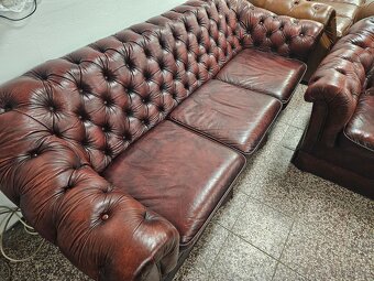 CHESTERFIELD ŠTÝL,SEDAČKA KOŽENÁ DVOJFAREBNÁ,NEROZŤAHOVACIA - 3