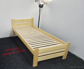 Masivní borovicová postel 90x200 cm s roštem – NOVÁ, skladem - 3