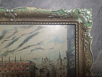 RARITA  - dobový obraz Osvobození boj barikáda 1945 - 3