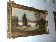 Ručně malovaný starý obraz v rámu. - 3