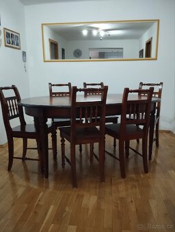 Dřevěný jídelní stůl + 6 židlí(rozkládací) - 3