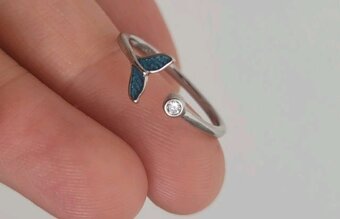 Nový dámský i dívčí stříbrný otevřený prsten ocas ploutev - 3