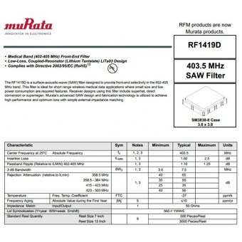 Pásmový SAW filtr RF1419D 403,5MHz - 3