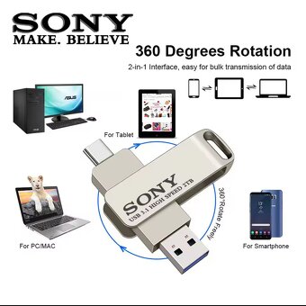Flash disk 2v1 SONY 2TB, 2048GB USB 3.1 s USB-C otočný, NOVÝ - 3