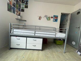 Postel 90x200x95cm kovová postel se zábradlím a matrací - 3