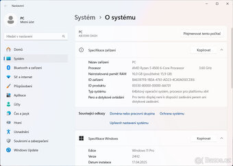 Herní PC - Ryzen 5 4500, 16GB RAM, 1TB NVME, 5700XT, WIN11 - 3