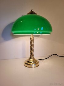 stará mosazná bankéřka, lampa, lampička, zelené stínidlo - 3
