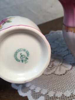 šálek pár růžový porcelán Slavkov neobvyklý tvar Top stav - 3