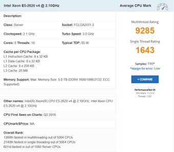 Intel Xeon E5-2620 v4 8C/16T - 3