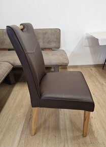 Nové jídelní židle hnědá kůže + dub masiv 2 ks - 3