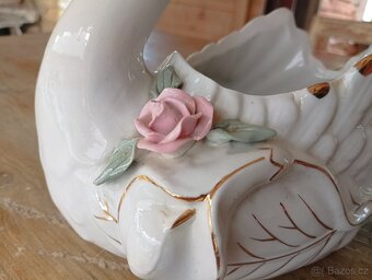 VELKÁ RUČNĚ VYROBENÁ ZLACENÁ PORCELÁNOVÁ LABUŤ-MÍSA FRANCE - 3