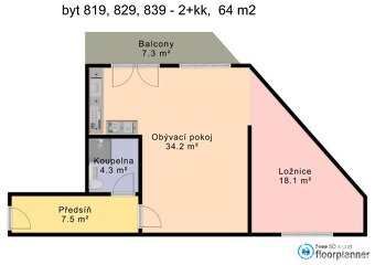 Pronájem, Novostavba Bytu 2+kk, 64 m2 + balkon, Brno - Husov - 3