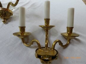 MASIVNÍ MOSAZNÁ STOJACÍ LAMPA + 3KS NÁSTĚNNÝCH - 3