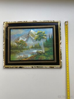 Retro obraz – horská krajina v ozdobném rámu - 3