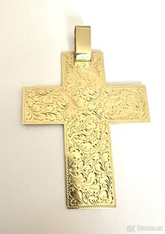 Zlatý kříž,ozdobné rytí,výška 9,5 cm,zlato 585 (14 kt) - 3