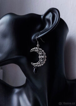 Postříbřené tepané náušnice - Černý měsíc / Black Moon - 3