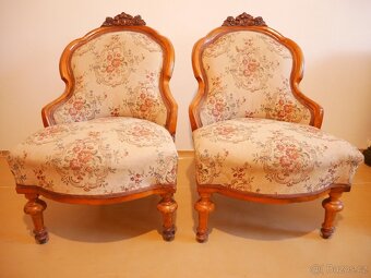 Starožitná sedací souprava s řezbou- sofa+2 křesla,1890-1920 - 3