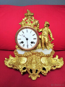 Starožitné zlacené krbové figurální hodiny, Francie 1870 - 3