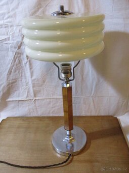 Stolní lampa art deko, funkční, chrom a dřevěný šestihran - 3