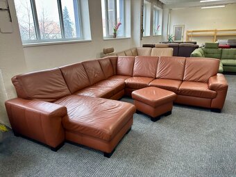 Sedací souprava tvaru U + taburet - kůže - zánovní - 3