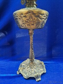 Secesní, petrolejová lampa z mosazi - 3