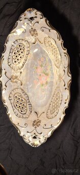 Porcelánová mísa,prořezávané vzory ,zlacené linie - 3
