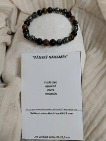 Pánský minerální náramek Obsidián, Tygří oko... - 3