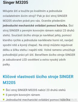 Singer M3205 šicí stroj - 3