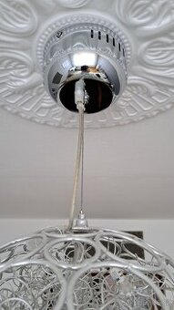 Designový lustr / stříbrná koule / průměr 38cm + lampička 2x - 3