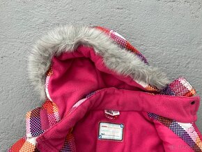 Zimní dětská bunda růžová s kožíškem - kostičky. - 3