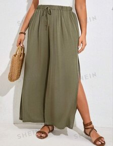 Letní kalhoty Shein Curve vel. XL, khaki/army zelená - 3